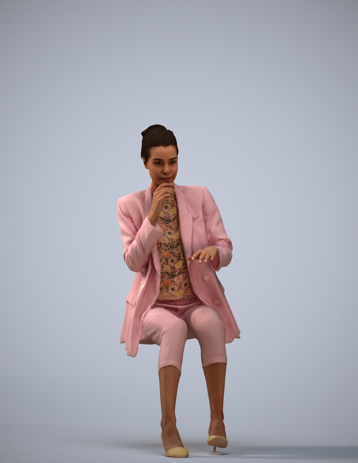 photogrammetry 3D woman business sitting, realistic human model archviz FBX