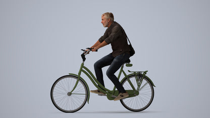 3D people model man casual cycling, scanned human for 3ds Max rendering, three-quarter view render