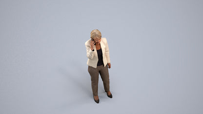 realistic 3D senior woman business standing, scanned archviz people for Blender and 3ds Max, back view render