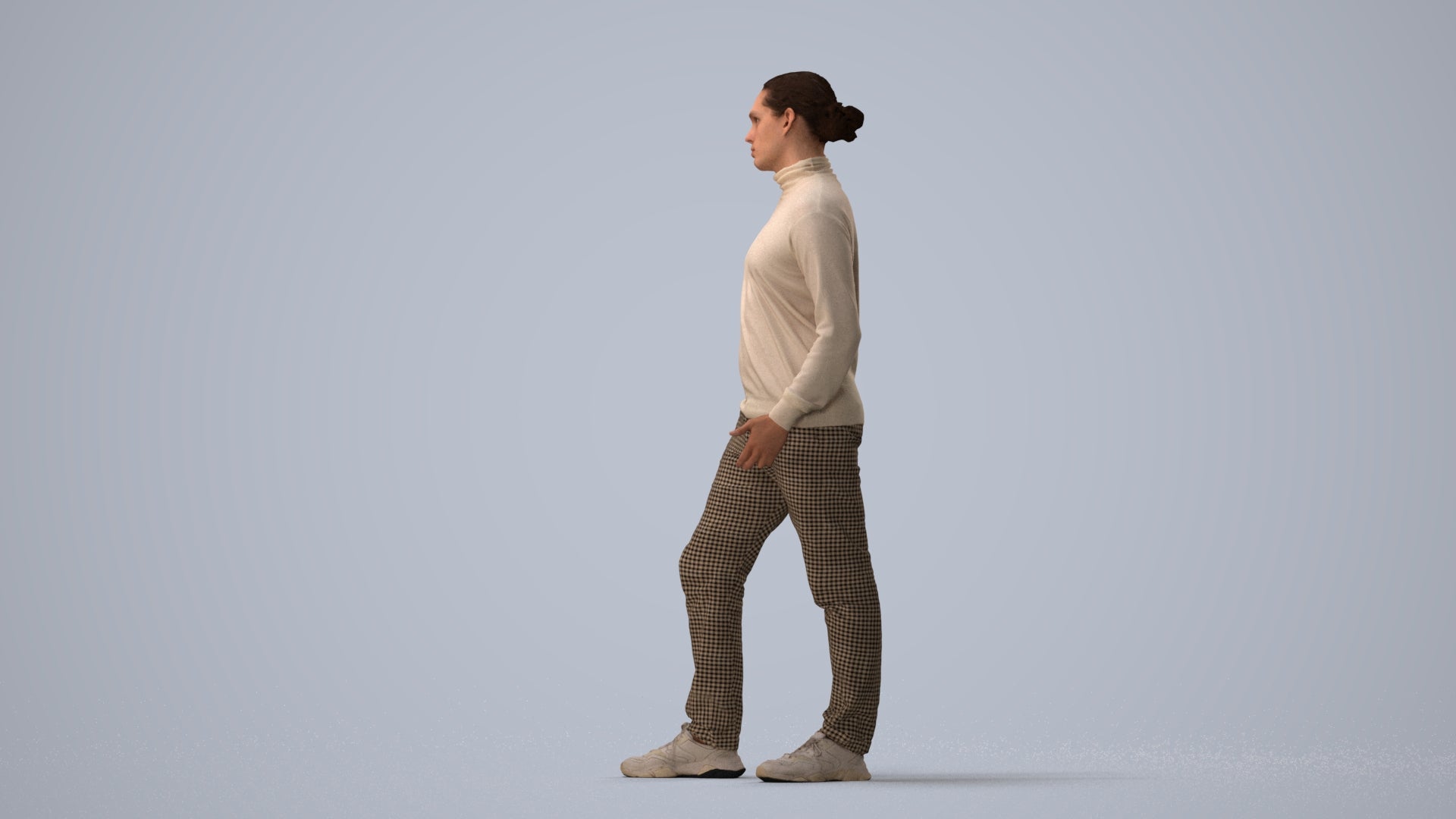 3D scanned man standing casual, photorealistic archviz people for Enscape and SketchUp, three-quarter view render