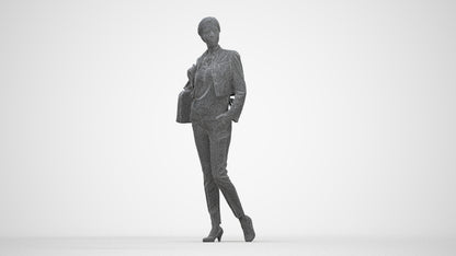 scanned 3D woman casual standing, photogrammetry people for Enscape and V-Ray, wireframe back view
