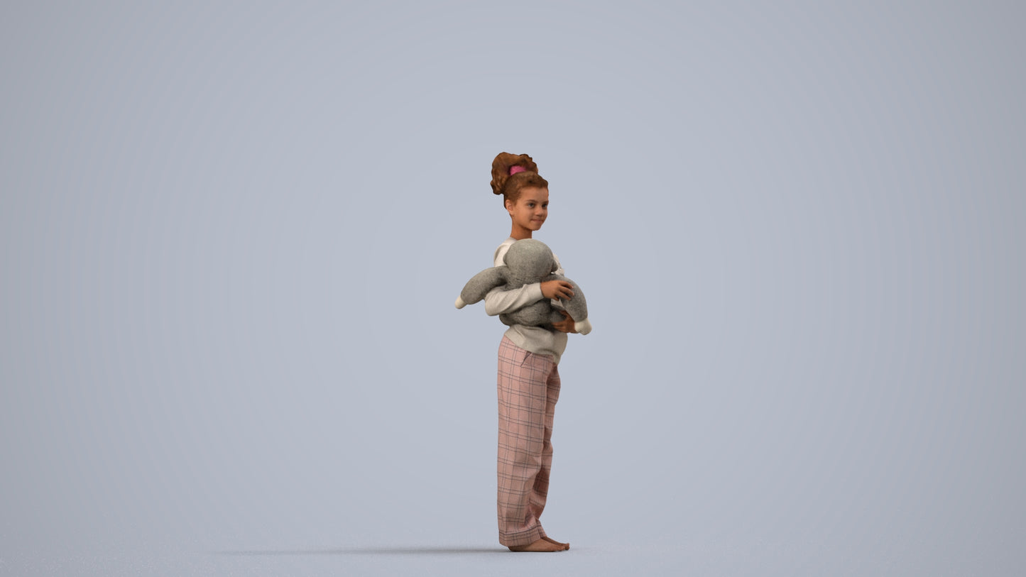 3D people model girl casual kids, scanned human for 3ds Max rendering, side view render