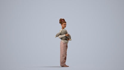 3D people model girl casual kids, scanned human for 3ds Max rendering, side view render
