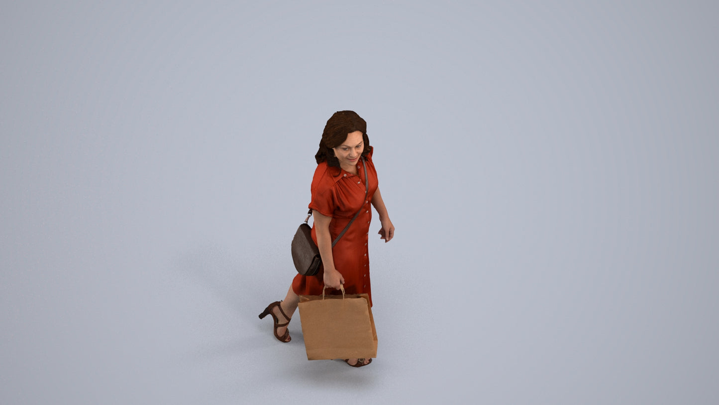photogrammetry 3D woman casual walking, realistic human model archviz FBX, back view render