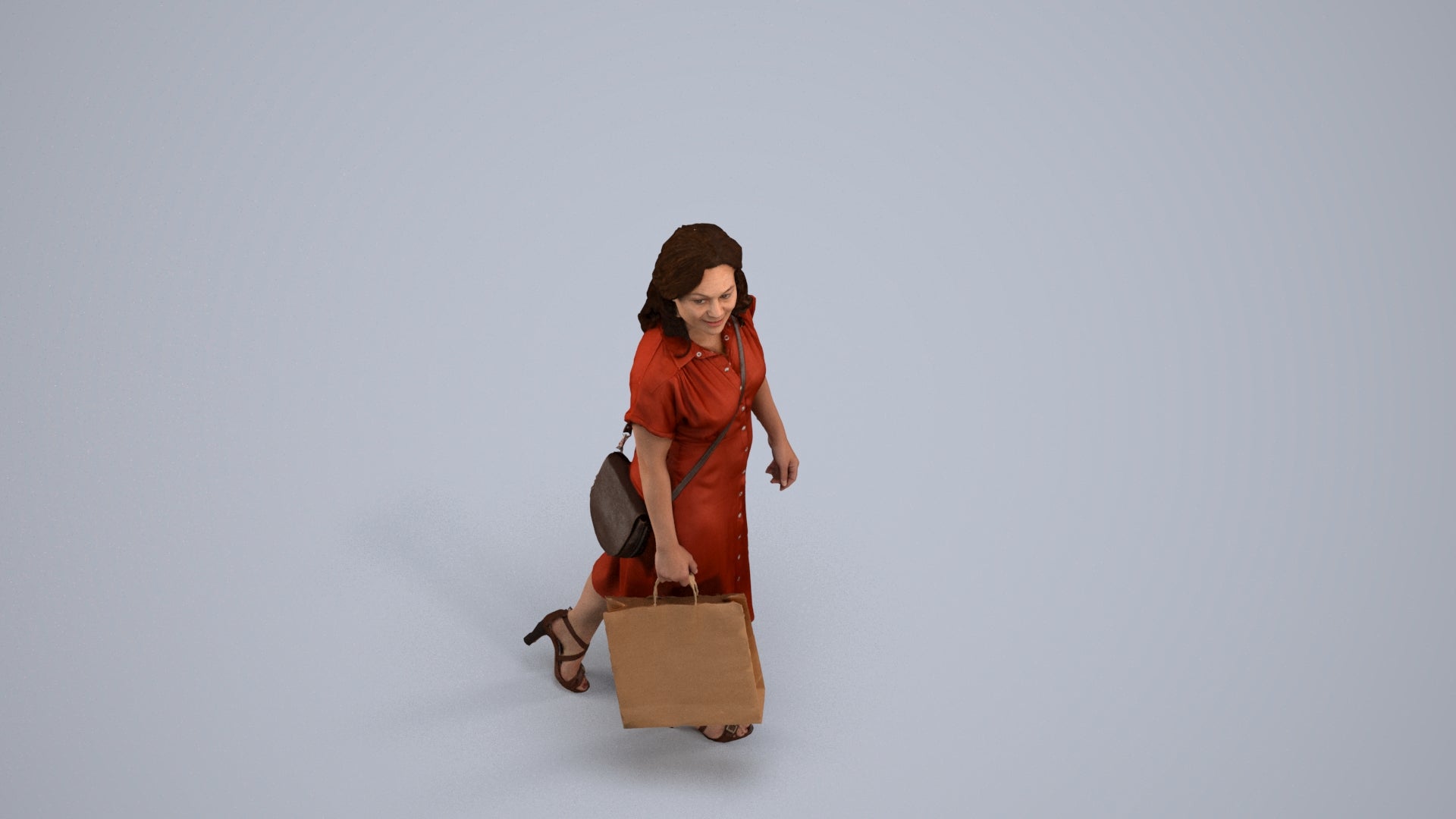 photogrammetry 3D woman casual walking, realistic human model archviz FBX, back view render