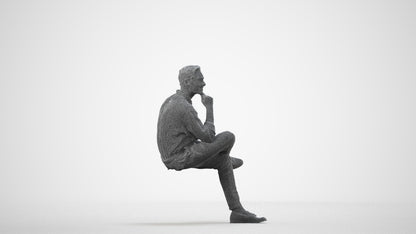 realistic 3D man casual sitting, scanned archviz people for Blender and 3ds Max, wireframe side view