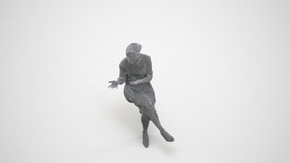 photogrammetry 3D woman business sitting, realistic human model archviz FBX, wireframe three-quarter view