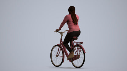 3D human model woman casual cycling, photogrammetry scanned person for archviz, front view render