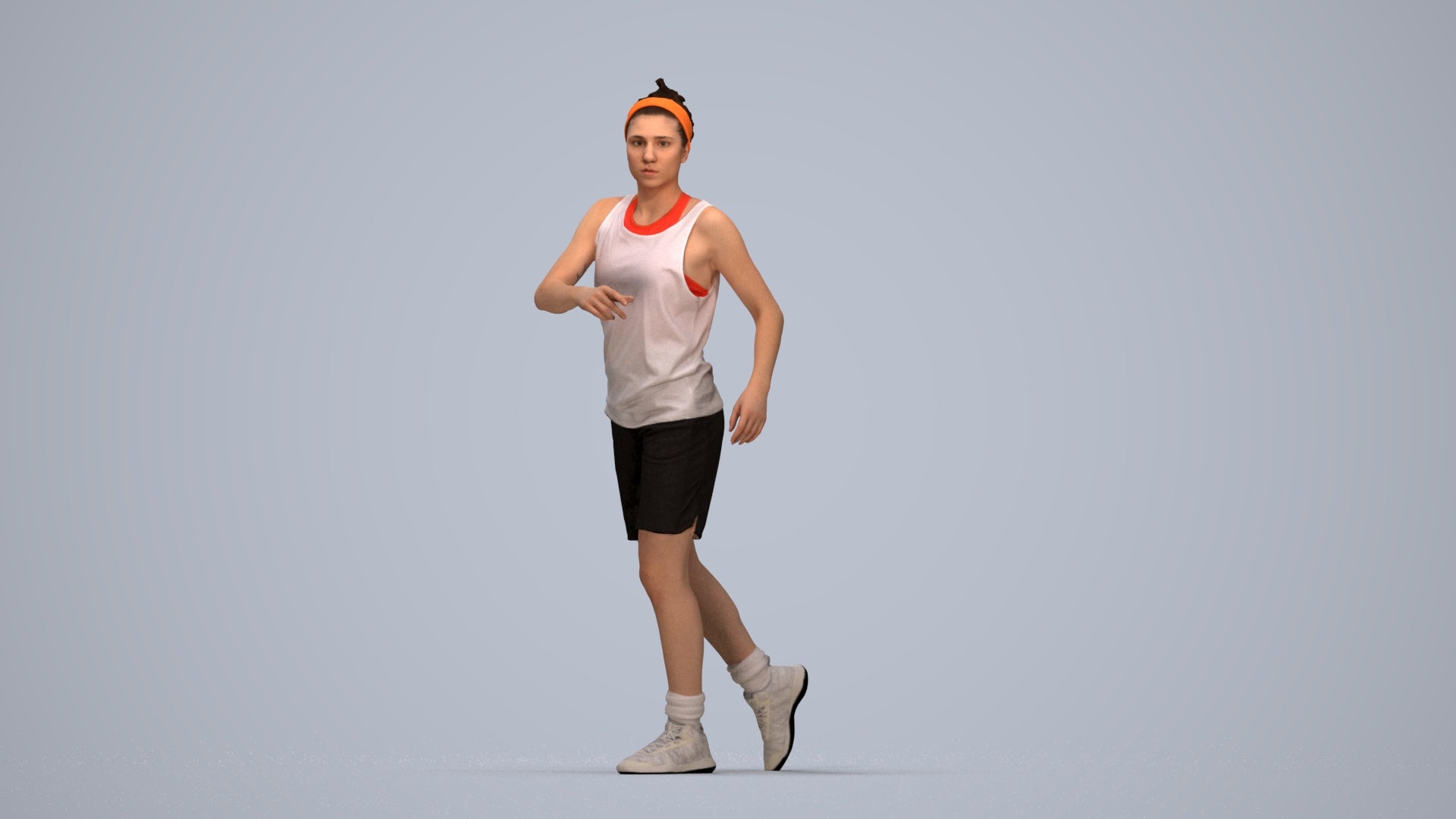 realistic 3D woman sport, scanned archviz people for Blender and 3ds Max, top-down view render