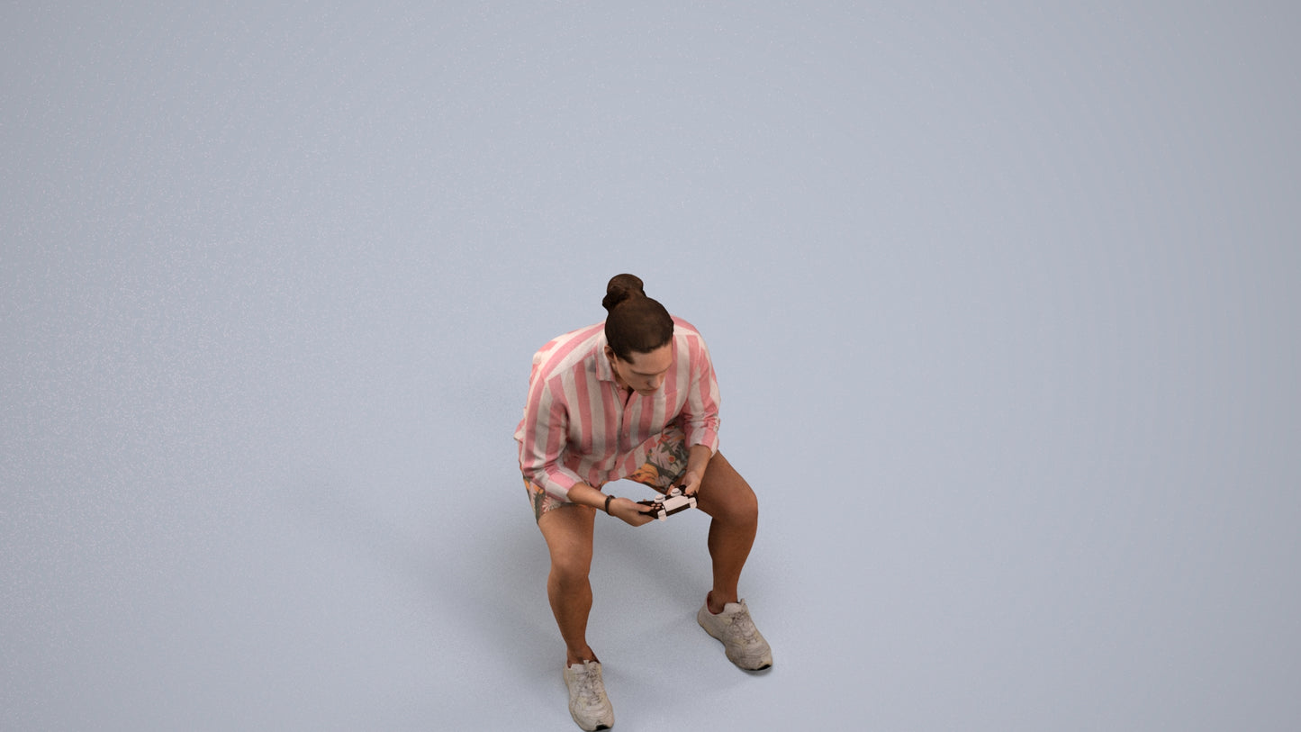 photogrammetry 3D man casual sitting, realistic human model archviz FBX, back view render