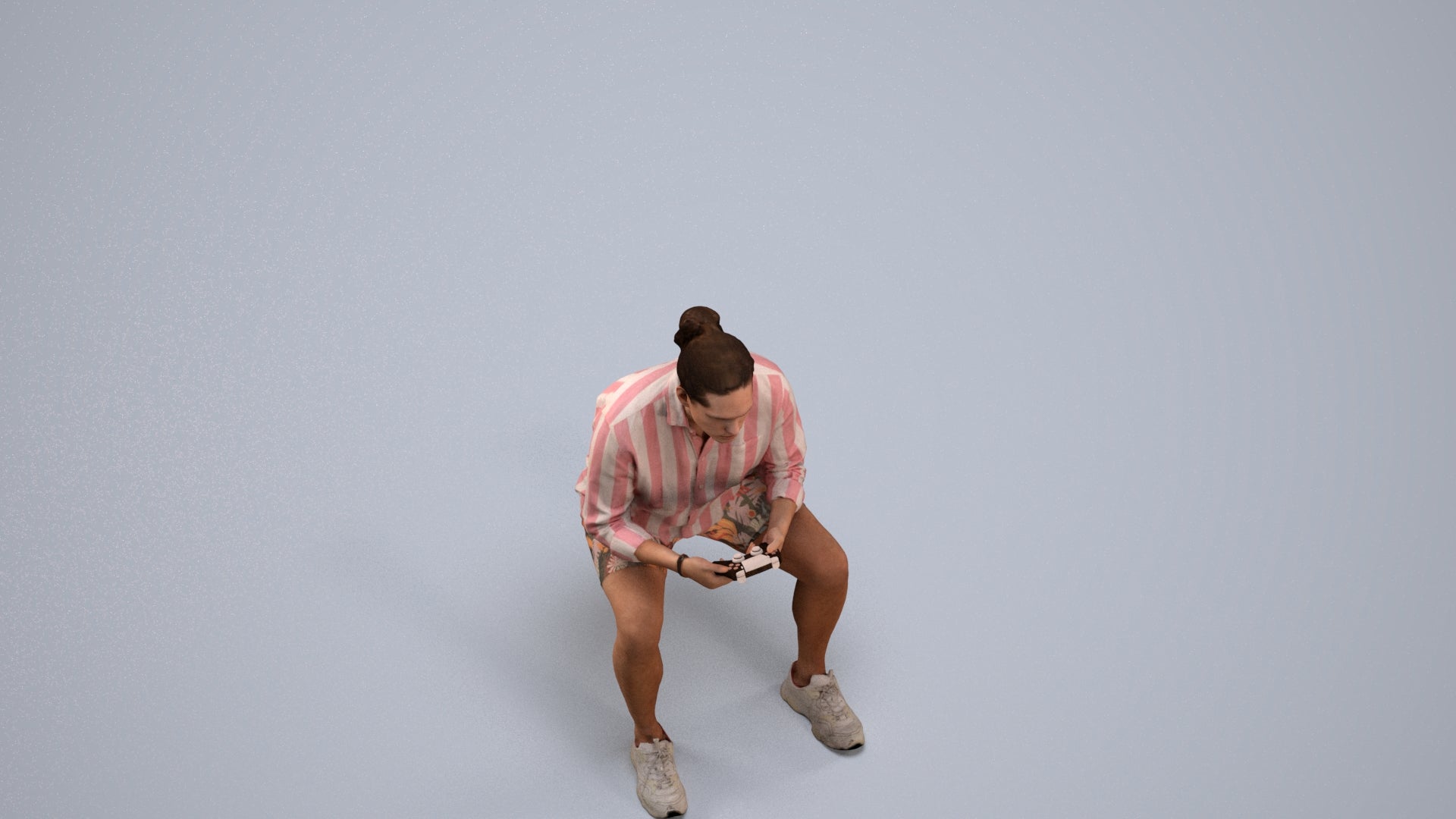 photogrammetry 3D man casual sitting, realistic human model archviz FBX, back view render