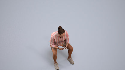 photogrammetry 3D man casual sitting, realistic human model archviz FBX, back view render