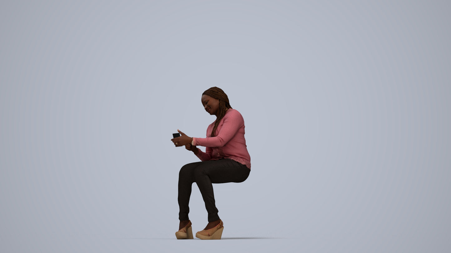 scanned 3D woman casual sitting, photogrammetry people for Enscape and V-Ray, top-down view render