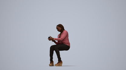 scanned 3D woman casual sitting, photogrammetry people for Enscape and V-Ray, top-down view render