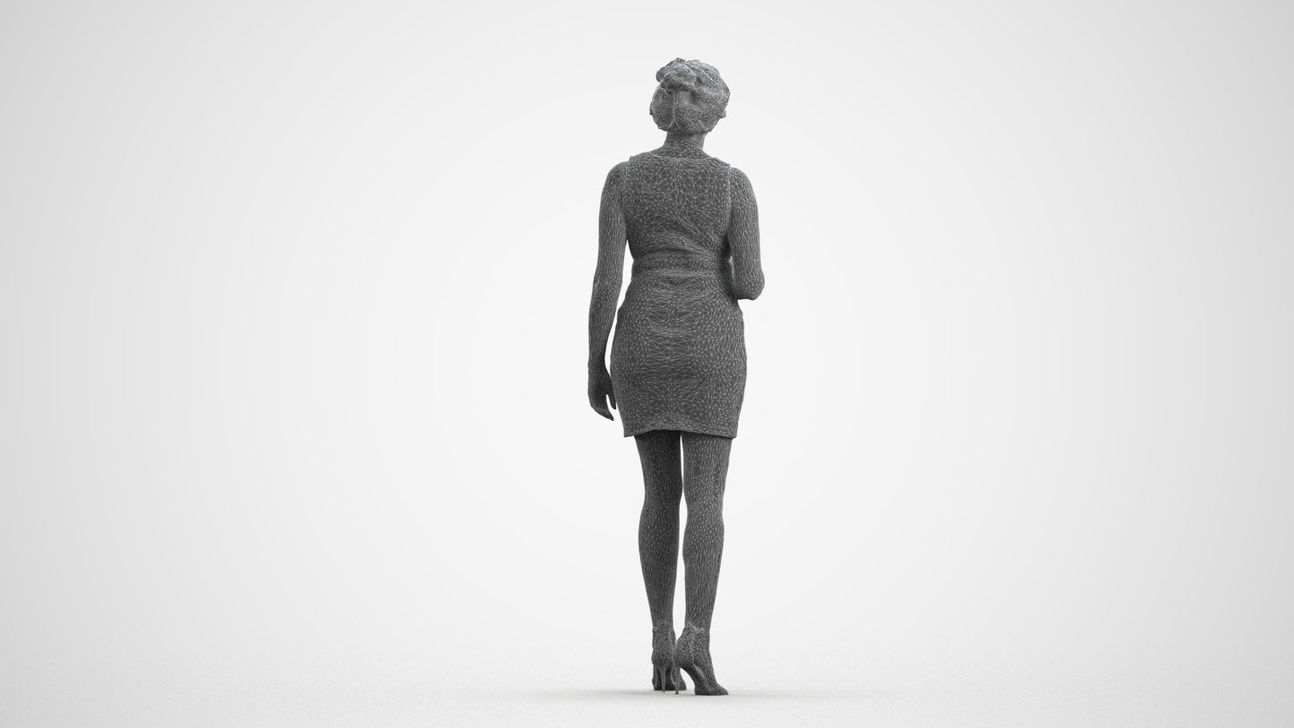 scanned 3D woman casual walking, photogrammetry people for Enscape and V-Ray, wireframe front view