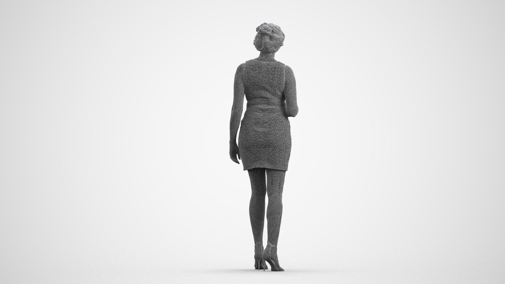 scanned 3D woman casual walking, photogrammetry people for Enscape and V-Ray, wireframe front view