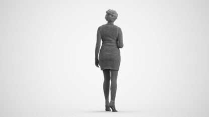 scanned 3D woman casual walking, photogrammetry people for Enscape and V-Ray, wireframe front view