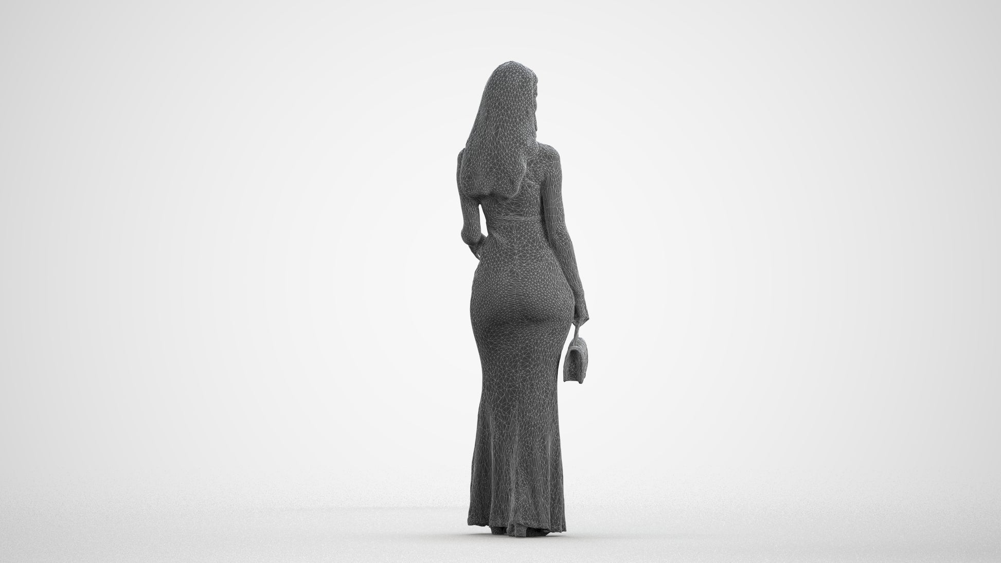 3D people model woman formal walking, scanned human for 3ds Max rendering, wireframe front view