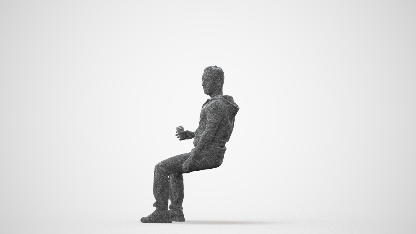 realistic 3D human man casual sitting, archviz people FBX OBJ for Blender, square thumbnail