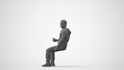 realistic 3D human man casual sitting, archviz people FBX OBJ for Blender, square thumbnail