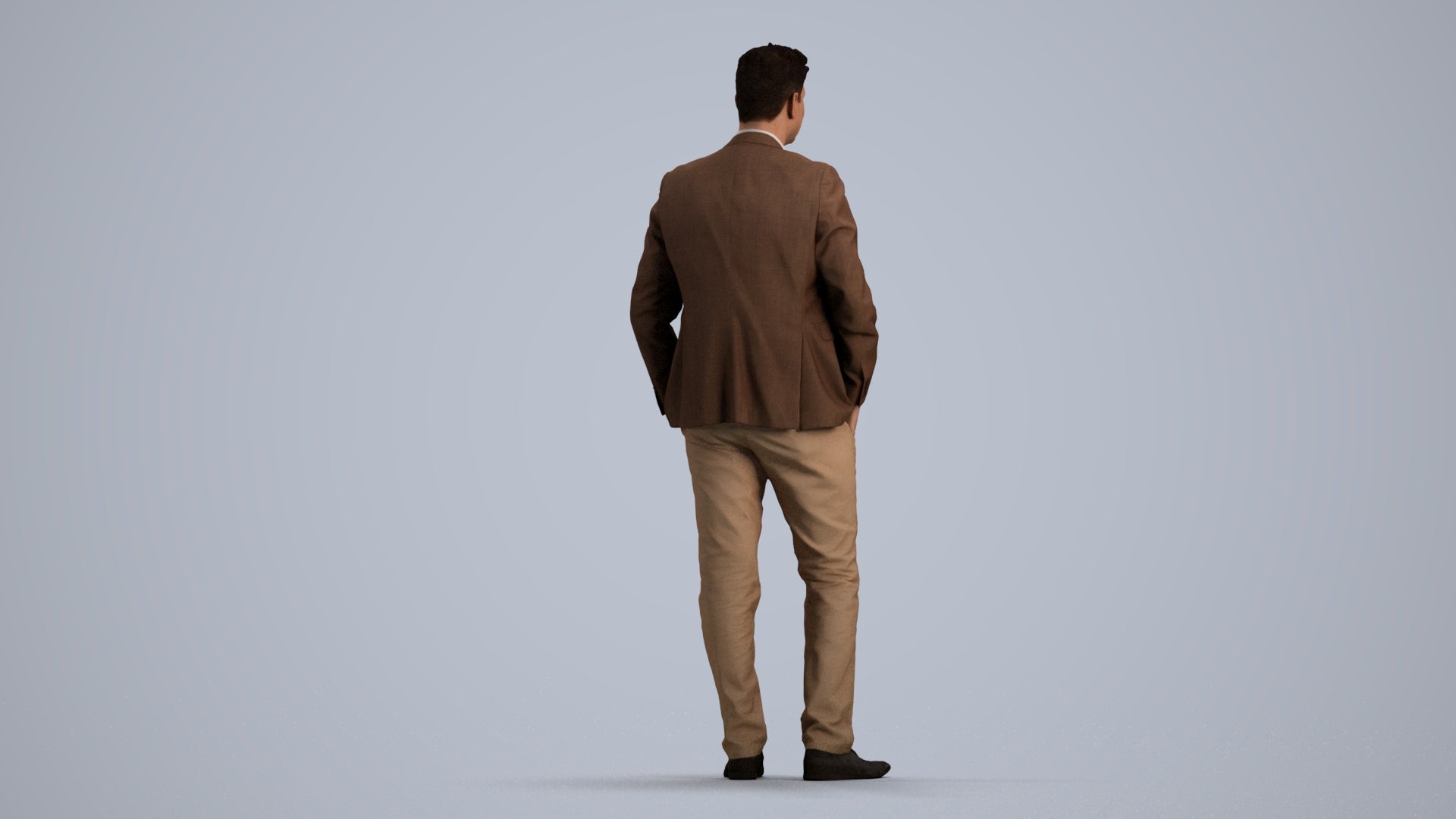 realistic 3D man business standing, scanned archviz people for Blender and 3ds Max, front view render