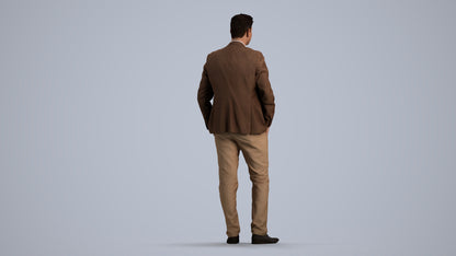 realistic 3D man business standing, scanned archviz people for Blender and 3ds Max, front view render