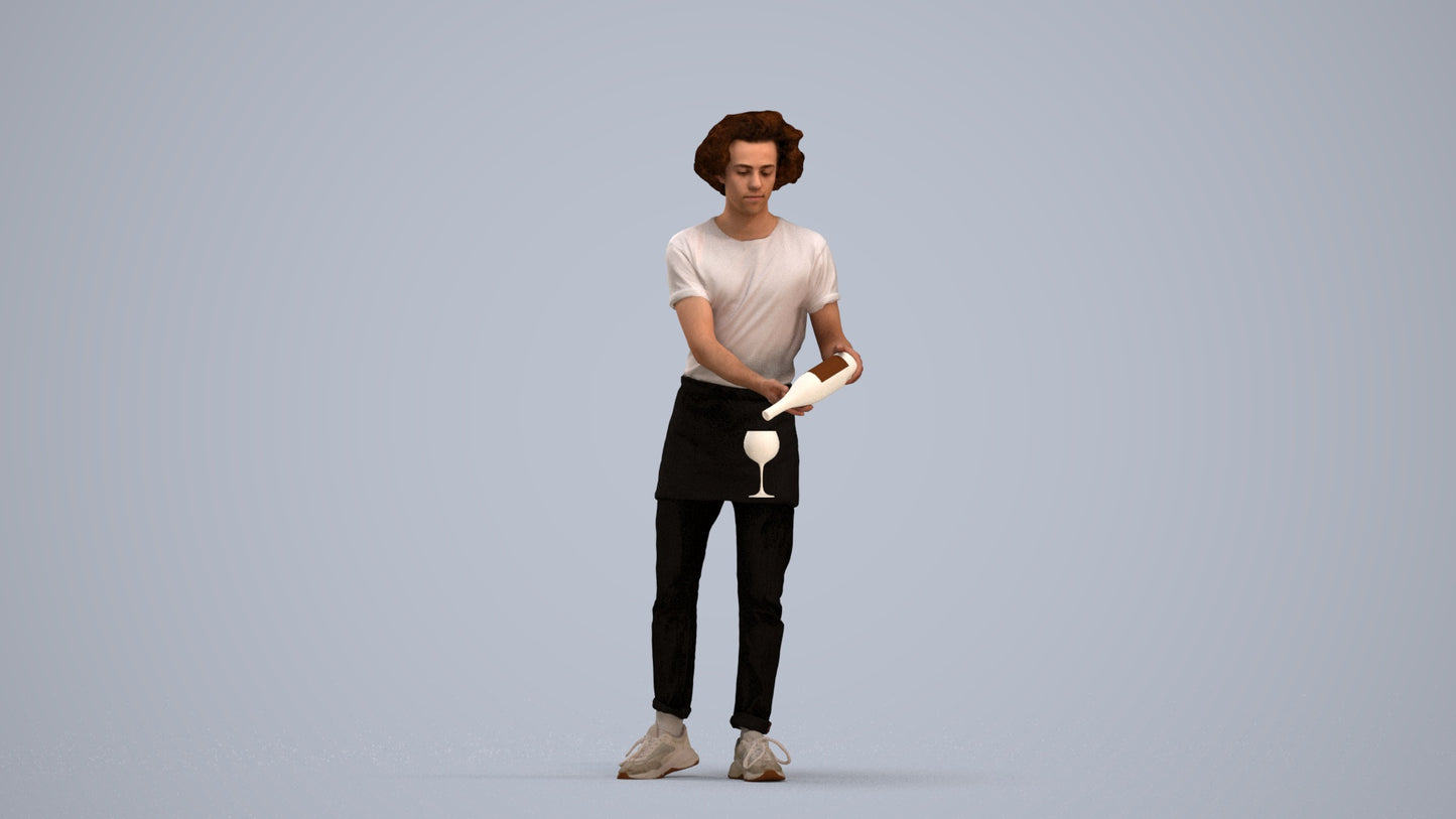 realistic 3D human man hospitality, archviz people FBX OBJ for Blender, standing pose render
