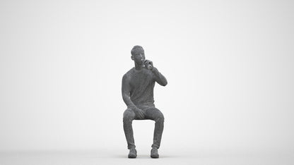 realistic 3D man casual sitting, scanned archviz people for Blender and 3ds Max, three-quarter front view render