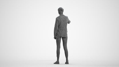 3D scanned senior woman standing casual, photorealistic archviz people for Enscape and SketchUp, wireframe front view