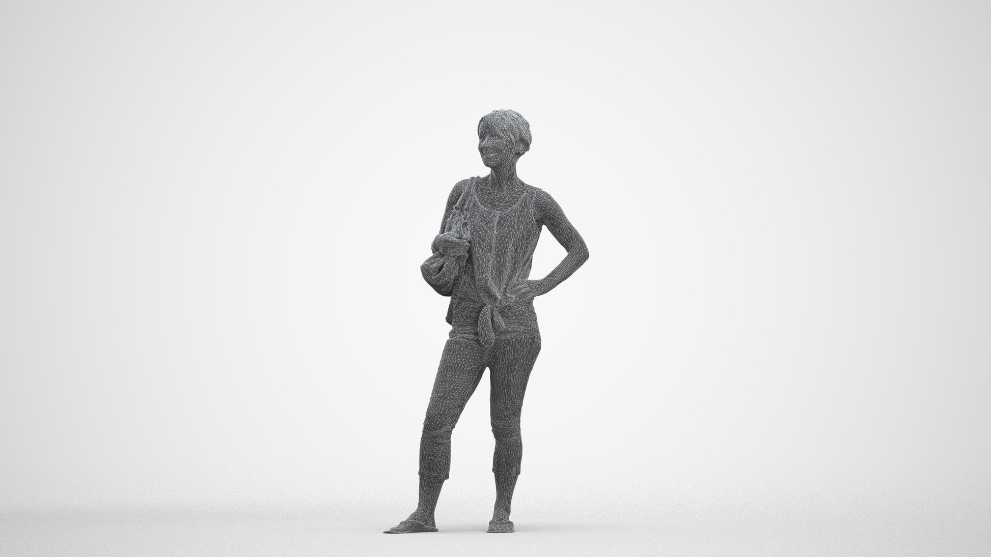 3D people model senior woman standing, scanned human for 3ds Max rendering, three-quarter front view render