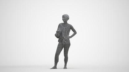 3D people model senior woman standing, scanned human for 3ds Max rendering, three-quarter front view render