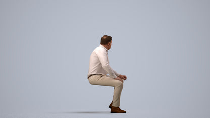 3D scanned man sitting casual, photorealistic archviz people for Enscape and SketchUp, side view render