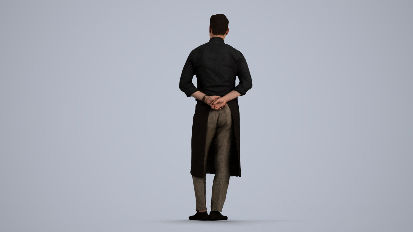 scanned 3D man hospitality, photogrammetry people for Enscape and V-Ray, front view render