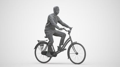 3D human model man casual cycling, photogrammetry scanned person for archviz, three-quarter front view render