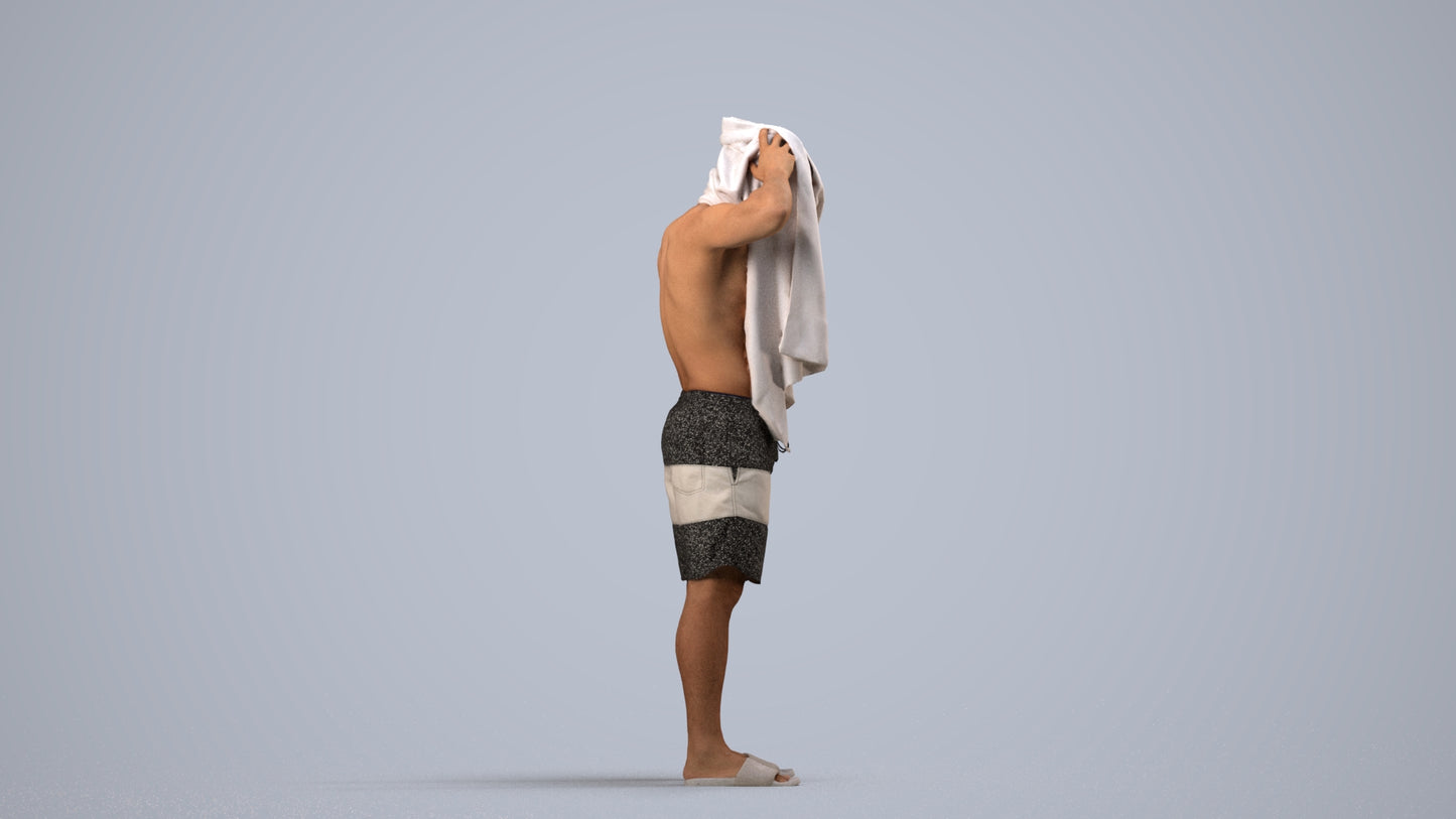 3D scanned man pool sport, photorealistic archviz people for Enscape and SketchUp, side view render