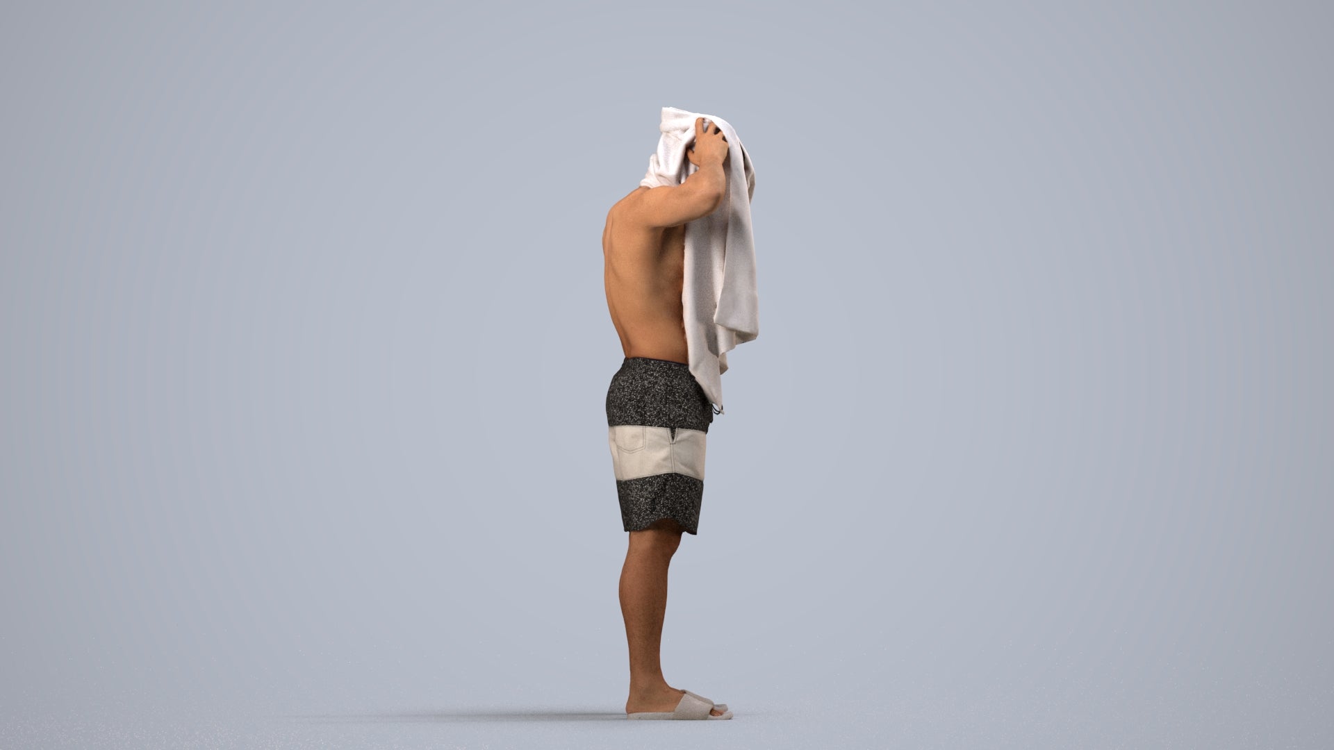3D scanned man pool sport, photorealistic archviz people for Enscape and SketchUp, side view render