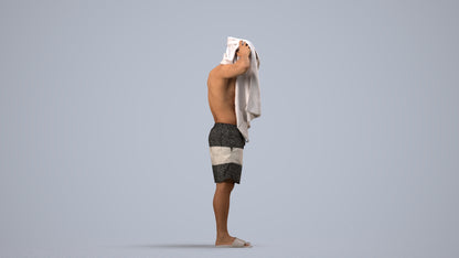 3D scanned man pool sport, photorealistic archviz people for Enscape and SketchUp, side view render