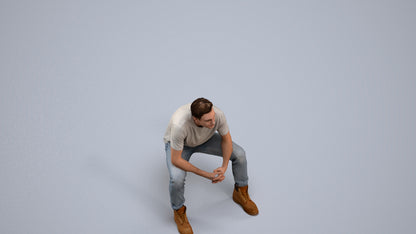 scanned 3D man casual sitting, photogrammetry people for Enscape and V-Ray, back view render