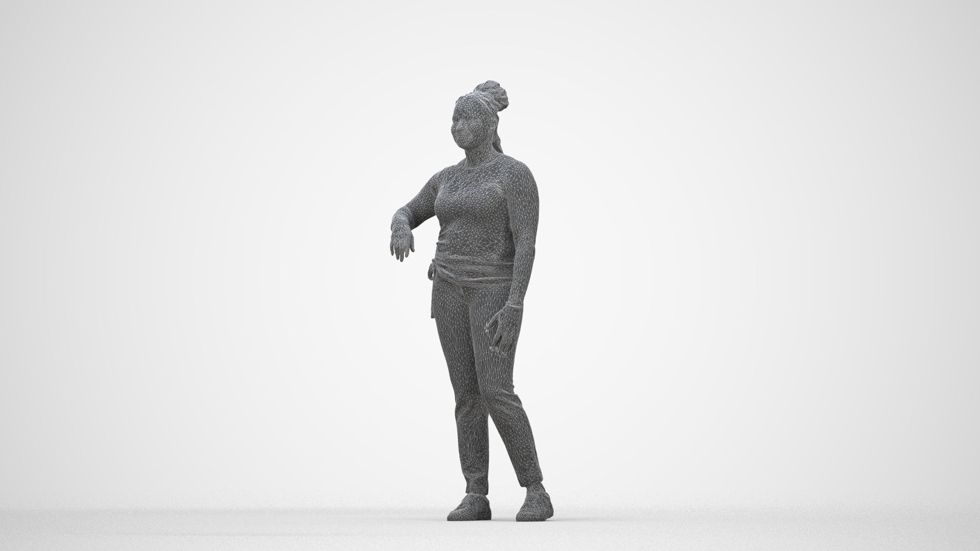 scanned 3D woman casual standing, photogrammetry people for Enscape and V-Ray, wireframe back view
