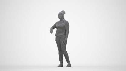 scanned 3D woman casual standing, photogrammetry people for Enscape and V-Ray, wireframe back view