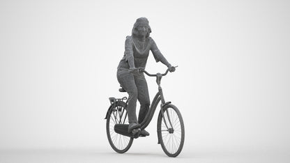 scanned 3D woman casual cycling, photogrammetry people for Enscape and V-Ray, three-quarter front view render