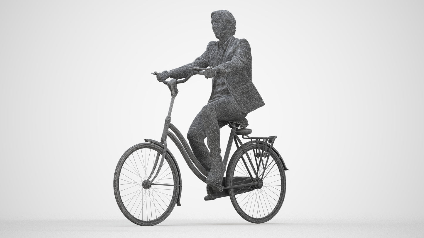 scanned 3D man business cycling, photogrammetry people for Enscape and V-Ray, wireframe back view