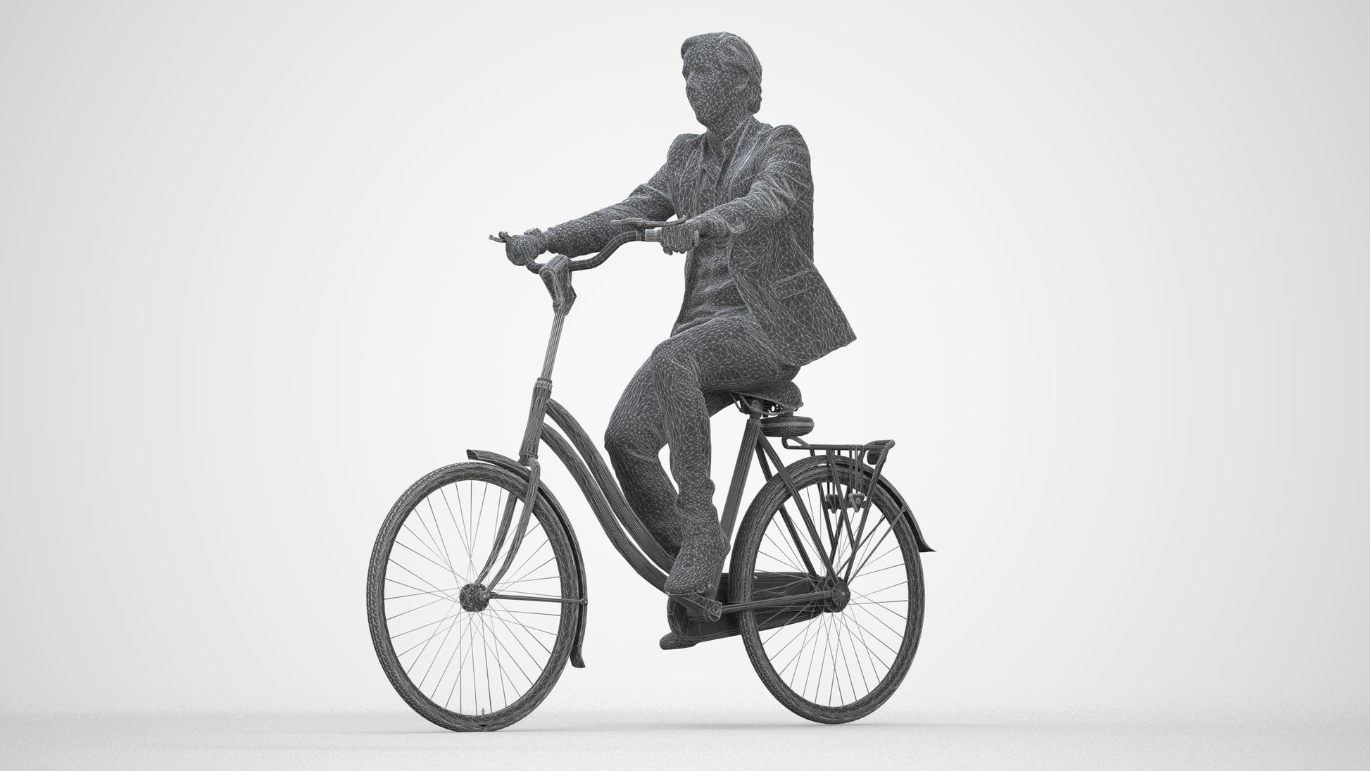 scanned 3D man business cycling, photogrammetry people for Enscape and V-Ray, wireframe back view
