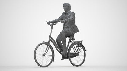 scanned 3D man business cycling, photogrammetry people for Enscape and V-Ray, wireframe back view