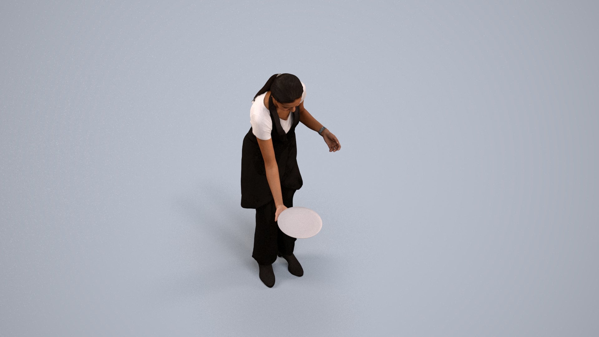 realistic 3D human woman hospitality, archviz people FBX OBJ for Blender, back view render