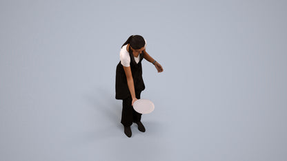 realistic 3D human woman hospitality, archviz people FBX OBJ for Blender, back view render
