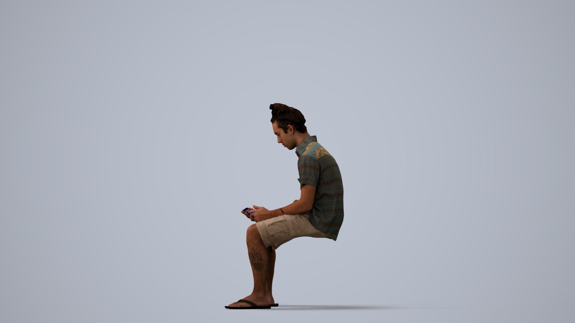 realistic 3D people man casual sitting, render-ready for V-Ray and Corona, FBX OBJ, three-quarter view render