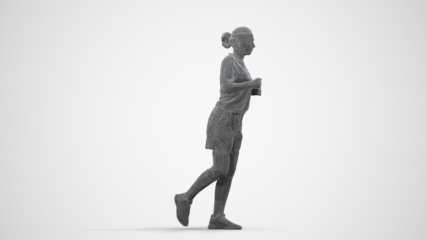 3D people model woman sport, scanned human for 3ds Max rendering, wireframe side view