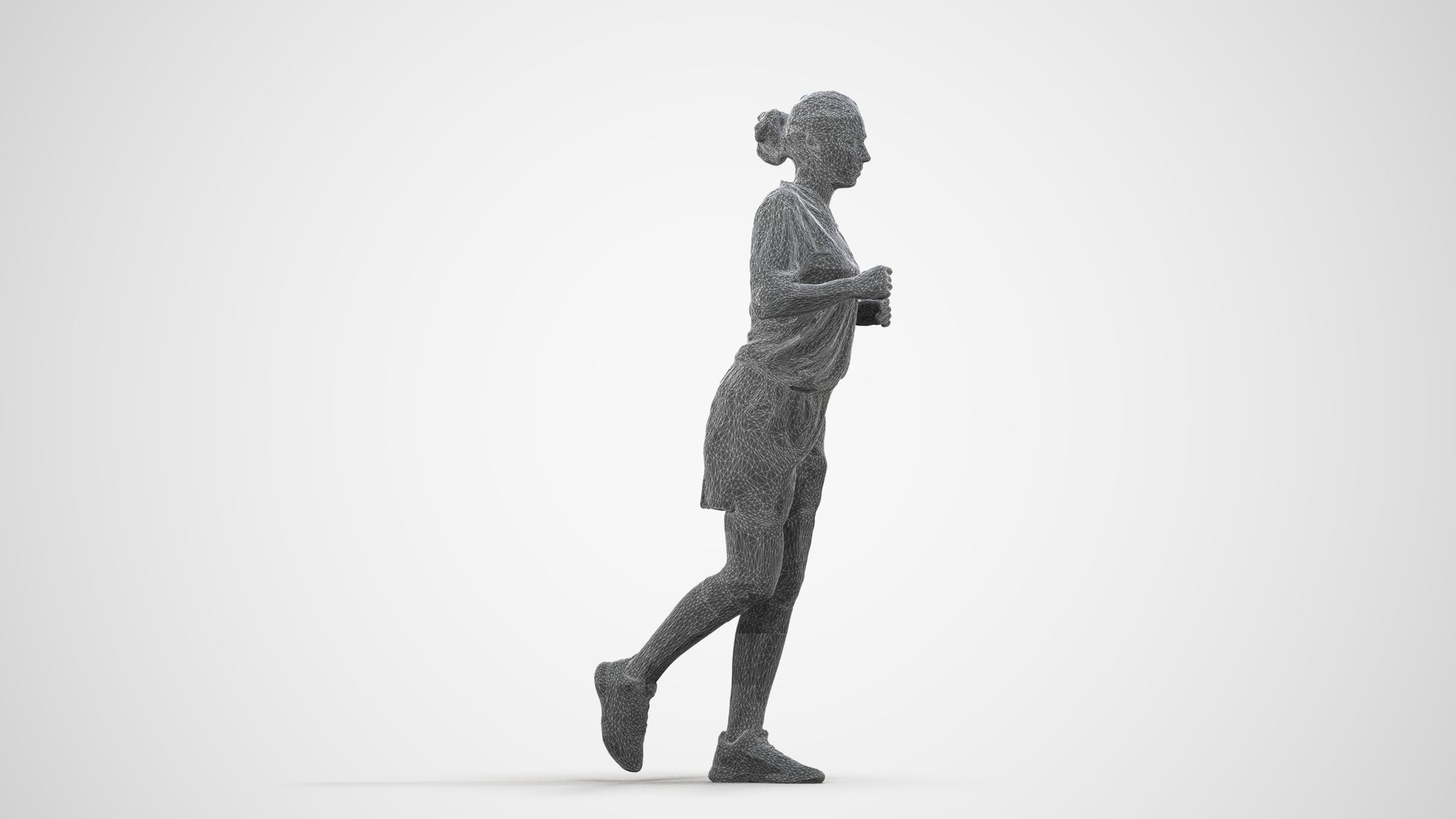 3D people model woman sport, scanned human for 3ds Max rendering, wireframe side view