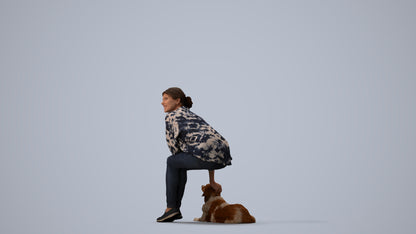 3D people model man casual sitting, scanned human for 3ds Max rendering, three-quarter view render